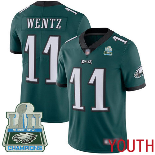 Youth Philadelphia Eagles #11 Carson Wentz Midnight Green Team Color Vapor Untouchable NFL Jersey Limited